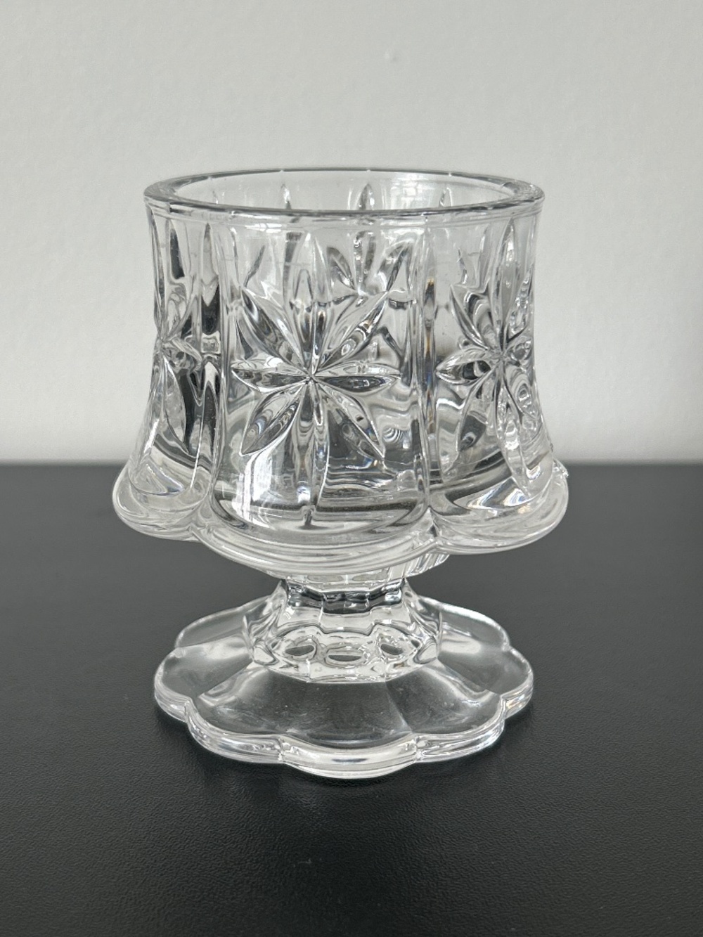 Vintage PartyLite Crystal Footed Votive Starburst Scalloped Edge Candle Holder